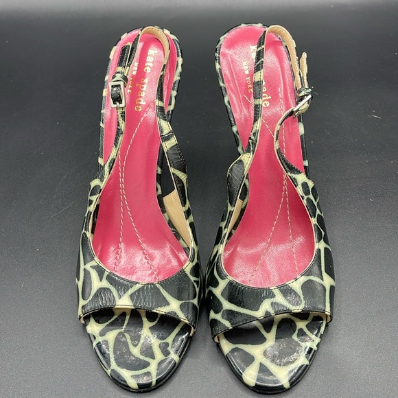 GUC KATE SPADE Sz 6.5B Giraffe Print Patent Leather Slingback Heels - Picture 1 of 11